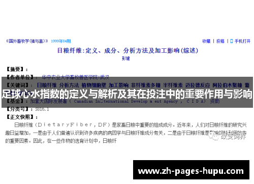 足球心水指数的定义与解析及其在投注中的重要作用与影响 足球心水指数的定义与解析及其在投注中的重要作用与影响