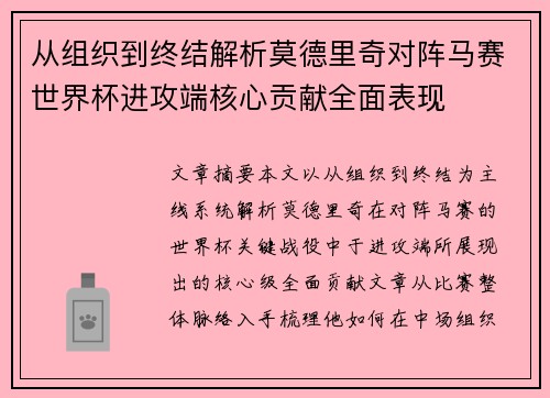 从组织到终结解析莫德里奇对阵马赛世界杯进攻端核心贡献全面表现
